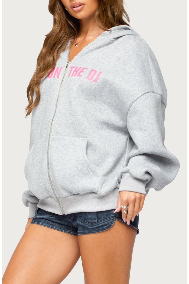 DJ Lover Graphic Full Zip Oversized Hoodie, Alternate, color, GRAY-MELANGE