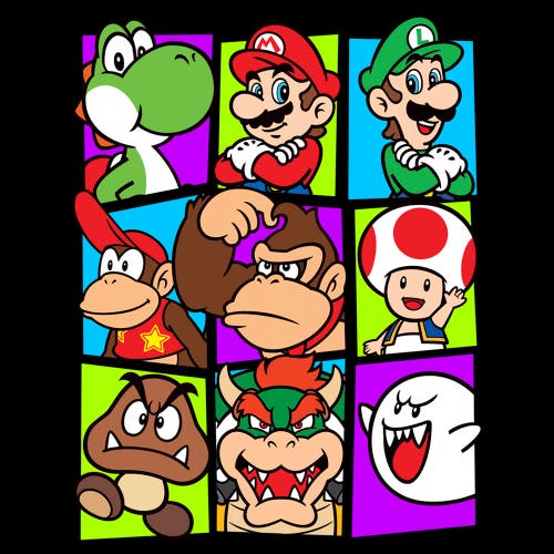 Nintendo Mario Cast  Graphic T-shirt In Black