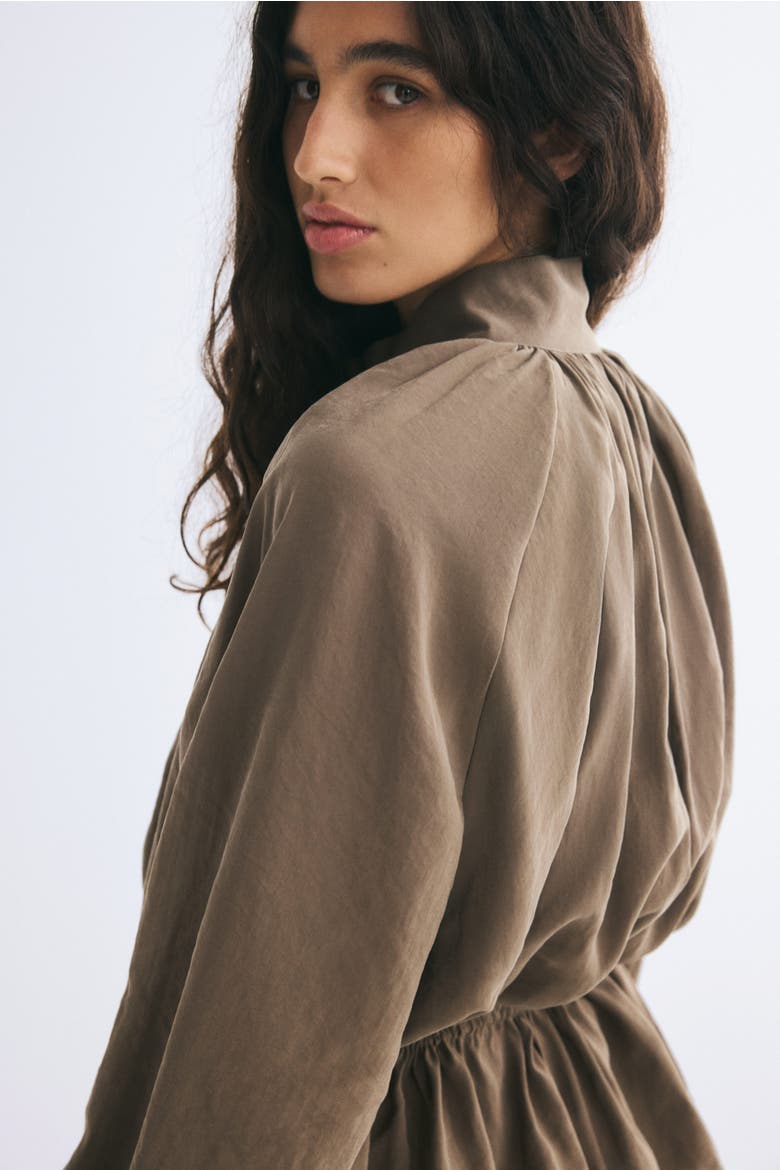 Balloon-sleeved Drawstring-detail Jacket, Alternate, color, Taupe