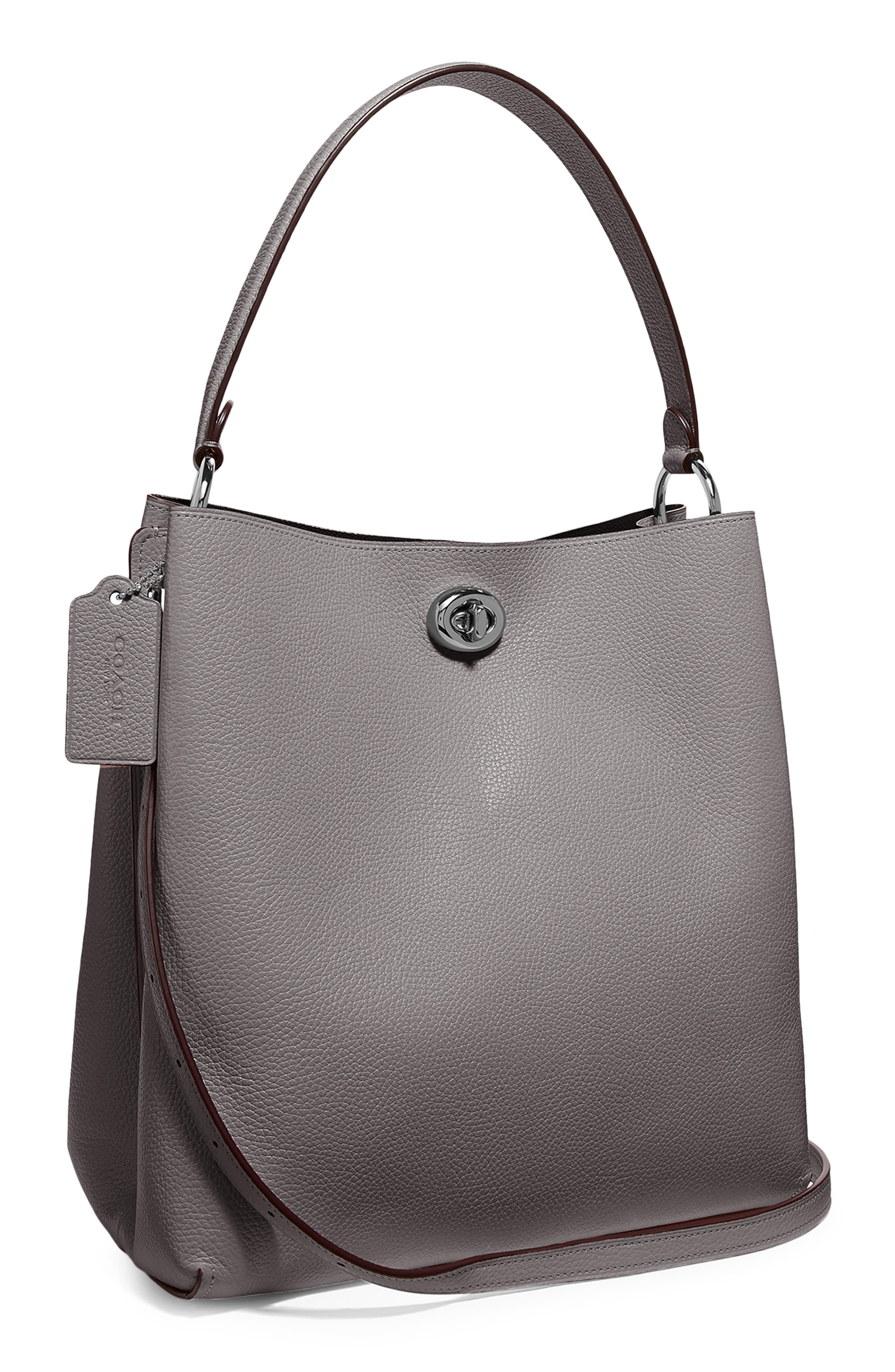 Charlie Leather Bucket Bag, Alternate, color, GUNMETAL/ HEATHER GREY