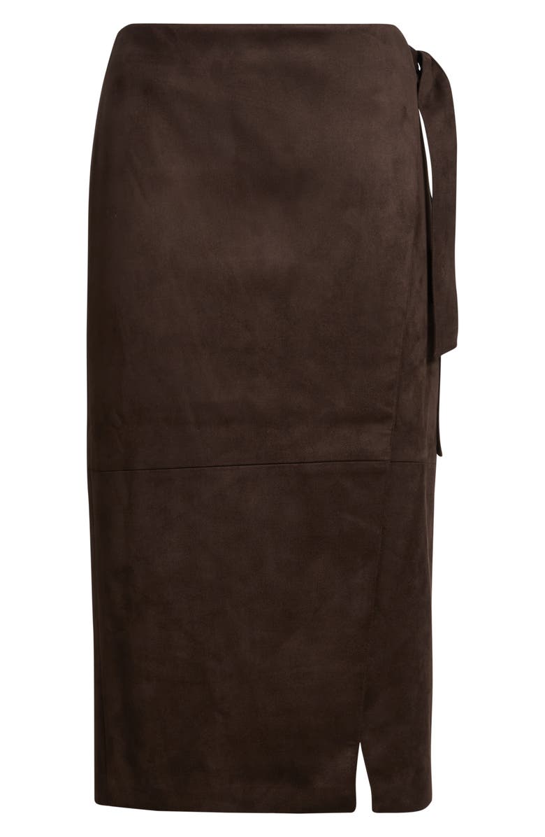 Elie Tahari The Danica Faux Wrap Faux Suede Skirt, Alternate, color, Bistro Brown