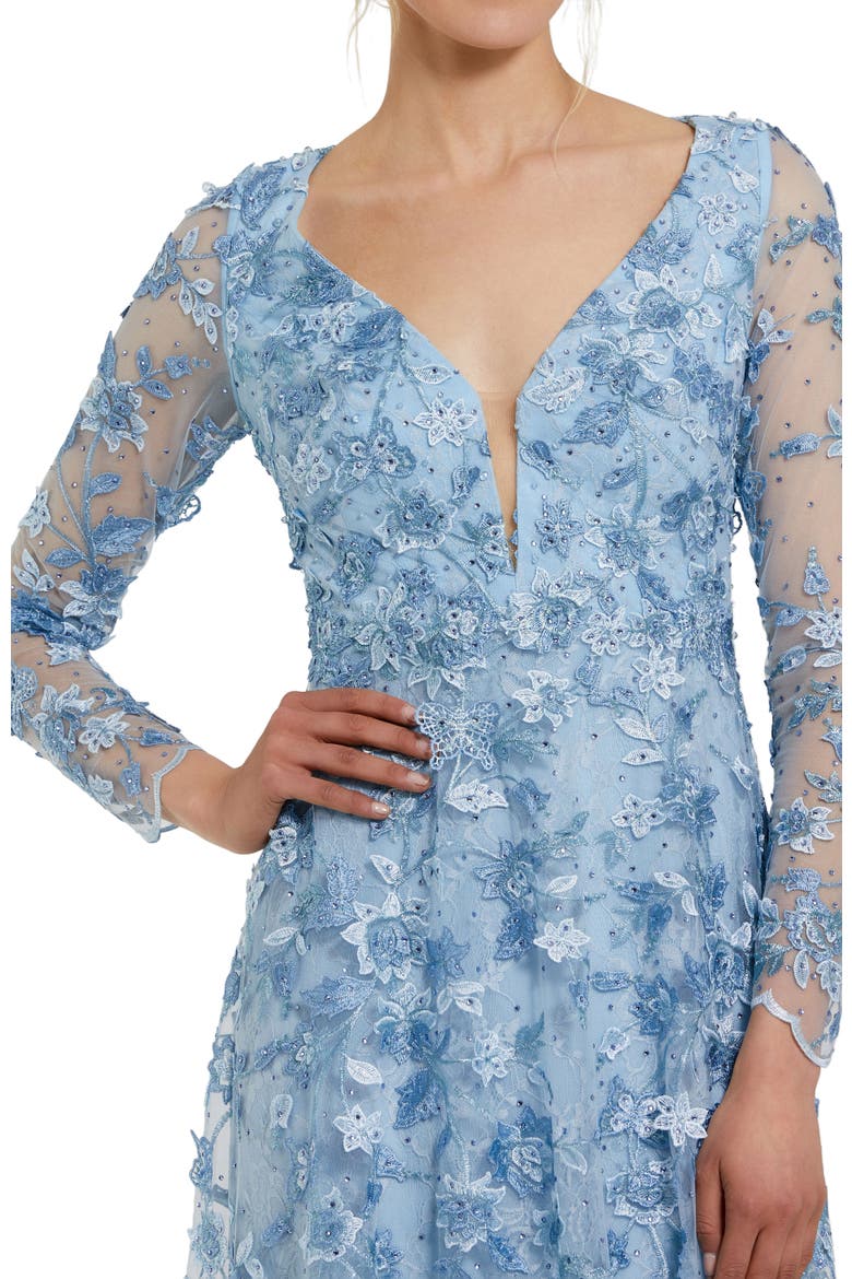 Floral Applique Long Sleeve Illusion Gown, Alternate, color, Powder Blue