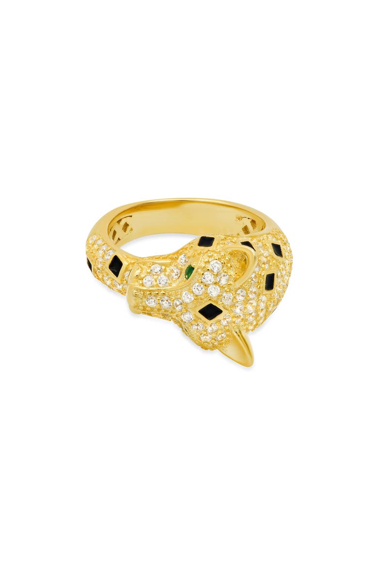 14K Gold Plated Sterling Silver CZ Pavé Panther Ring, Alternate, color, GOLD