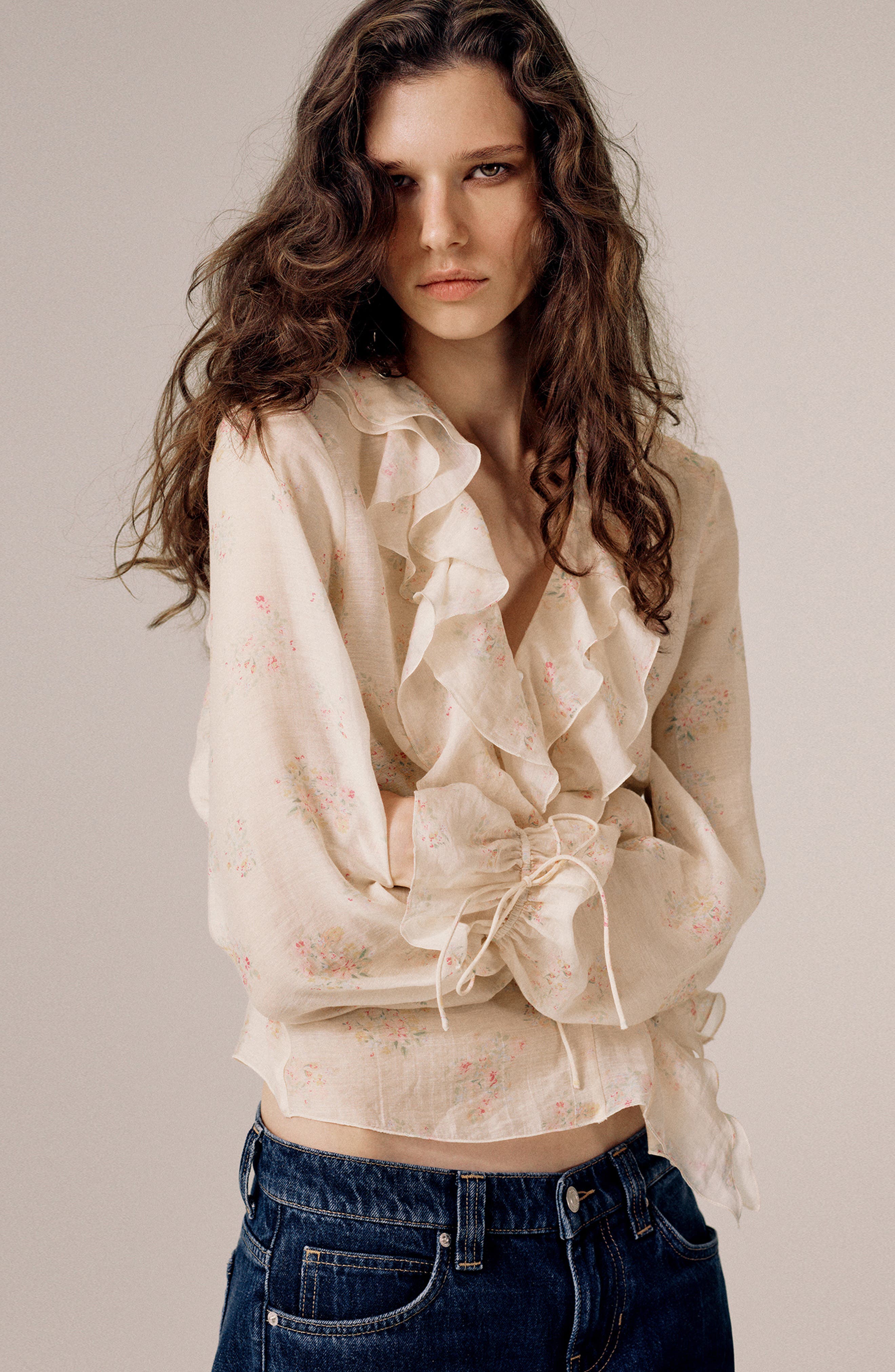 MANGO Floral Ruffled Blouse (Women) | Nordstrom