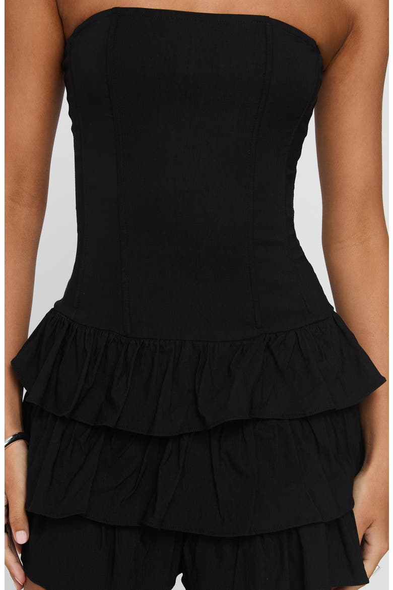 Valentia Tiered Ruffle Strapless Minidress, Alternate, color, BLACK