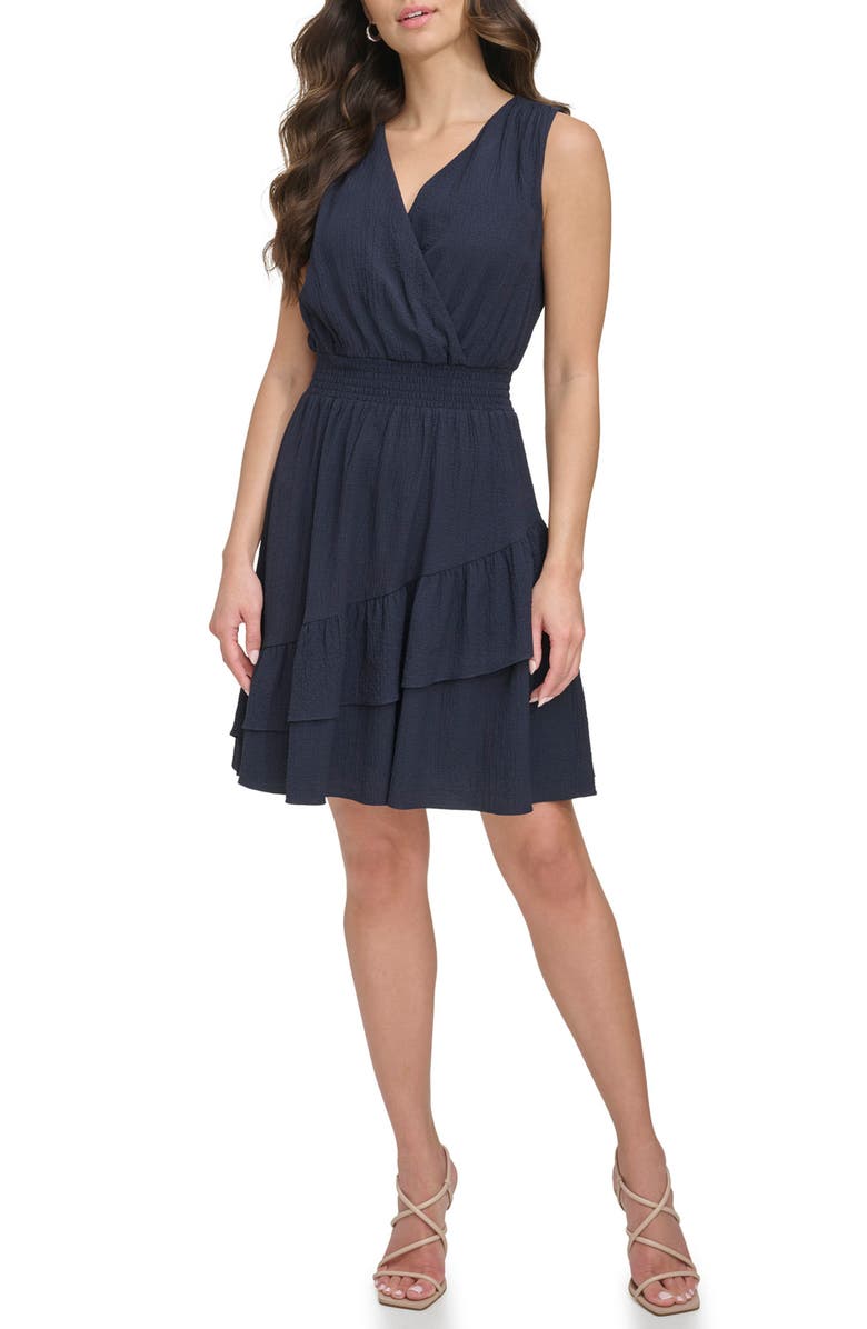 DKNY Smock Waist Ruffle Detail Sleeveless Dress, Main, color, 