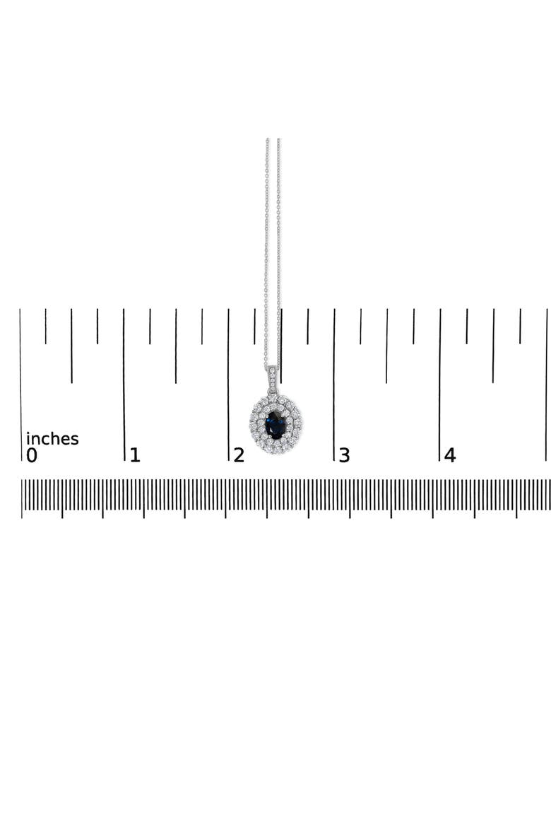 14K White Gold Oval Blue Sapphire and 3/4 Cttw Diamond Halo Pendant Necklace, Alternate, color, White