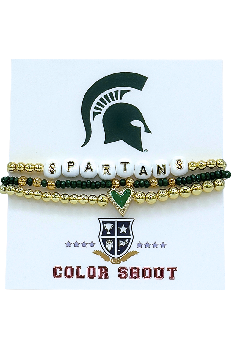 Michigan State Love My College Bracelet Stack, Main, color, Yellow Gold
