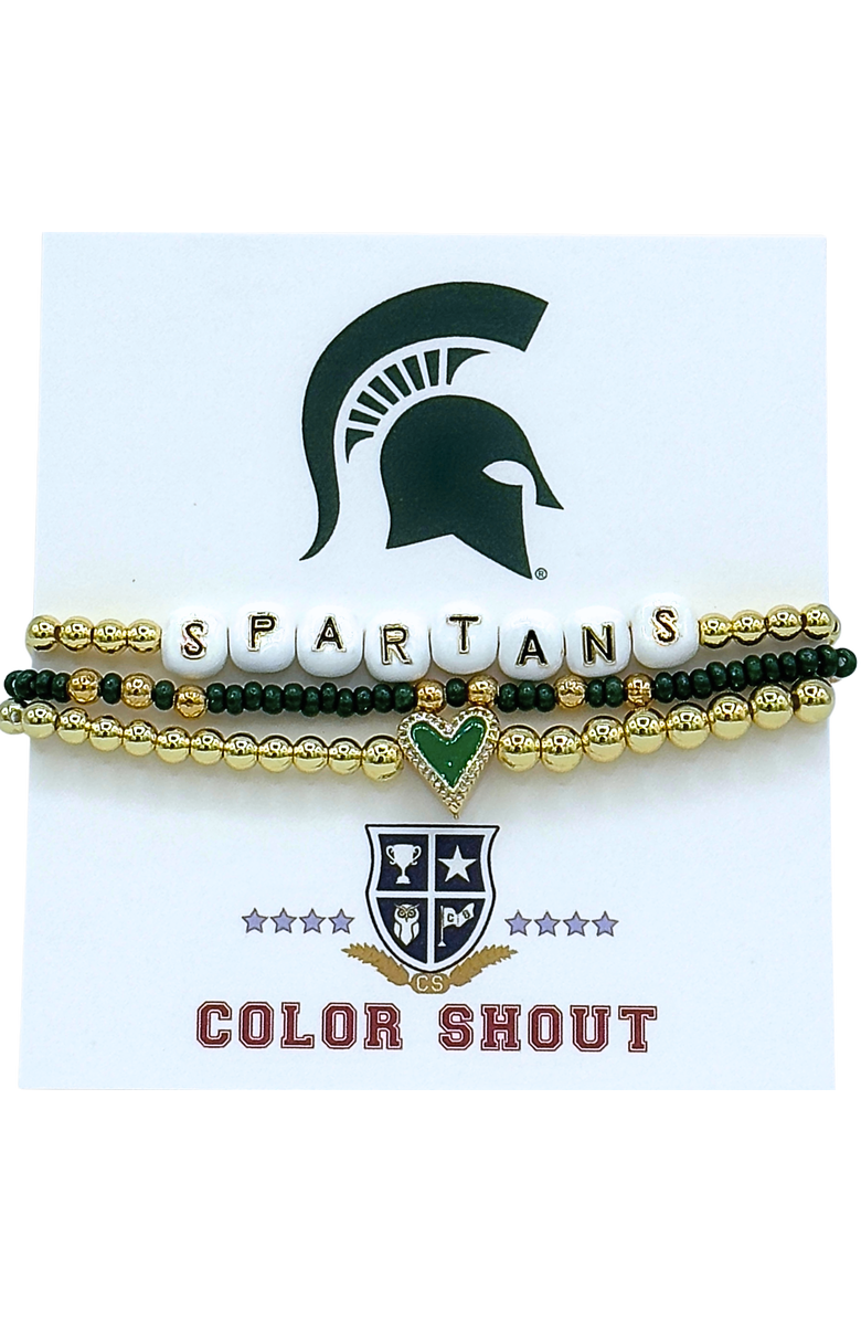 Color Shout Michigan State Love My College Bracelet Stack, Main, color, Yellow Gold
