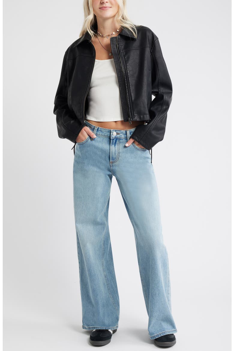 Side Tie Faux Leather Moto Jacket, Alternate, color, BLACK