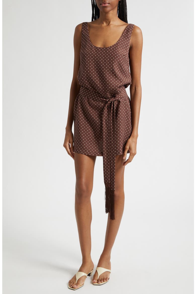 Evie Polka Dot Cowl Back Sheath Minidress, Alternate, color, CHOCOLATE VANILLA