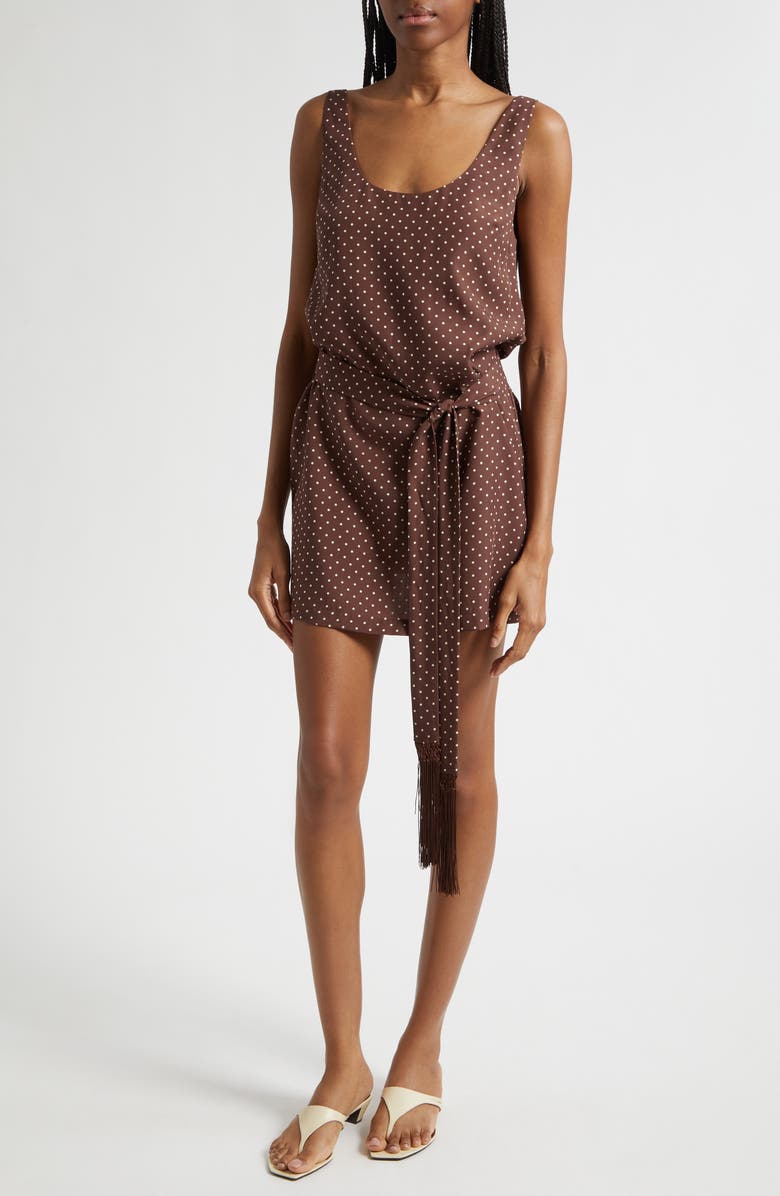 POSSE Evie Polka Dot Cowl Back Sheath Minidress, Alternate, color, Chocolate Vanilla