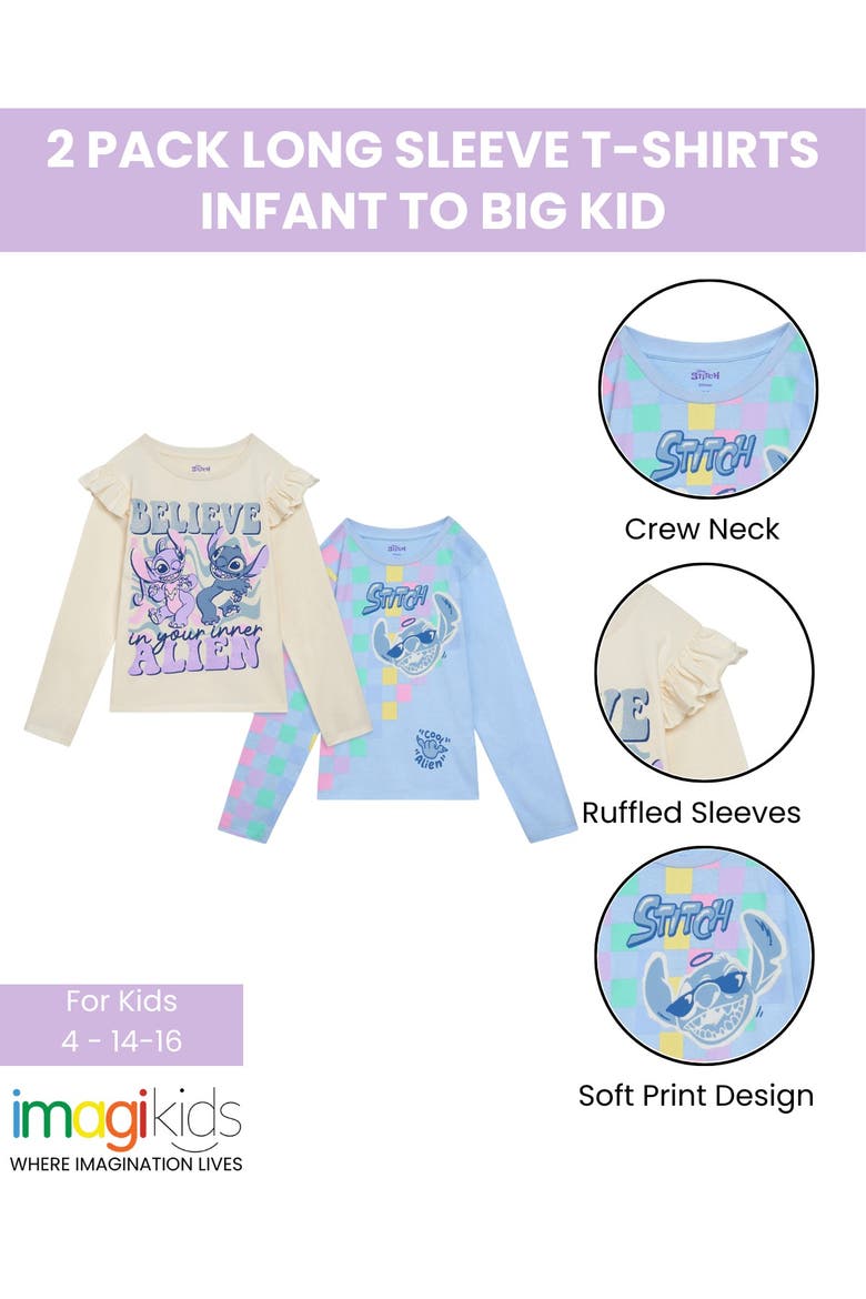 Lilo & Stitch 2-Piece Long Sleeve T-Shirt Set, Alternate, color, Cream Blue Stitch