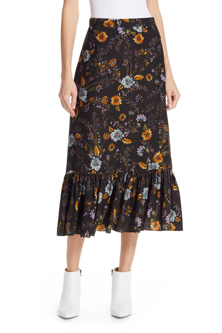 Kitty Silk Midi Skirt, Main, color, SHADOW FIELD FLOWER