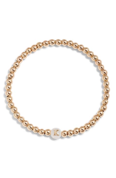 Mother of Pearl Initial Beaded Bracelet