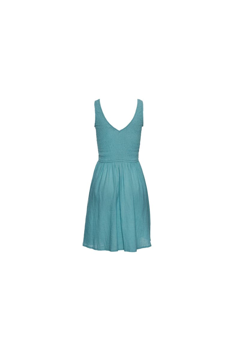 Smocked V-Neck Dress, Alternate, color, Teal