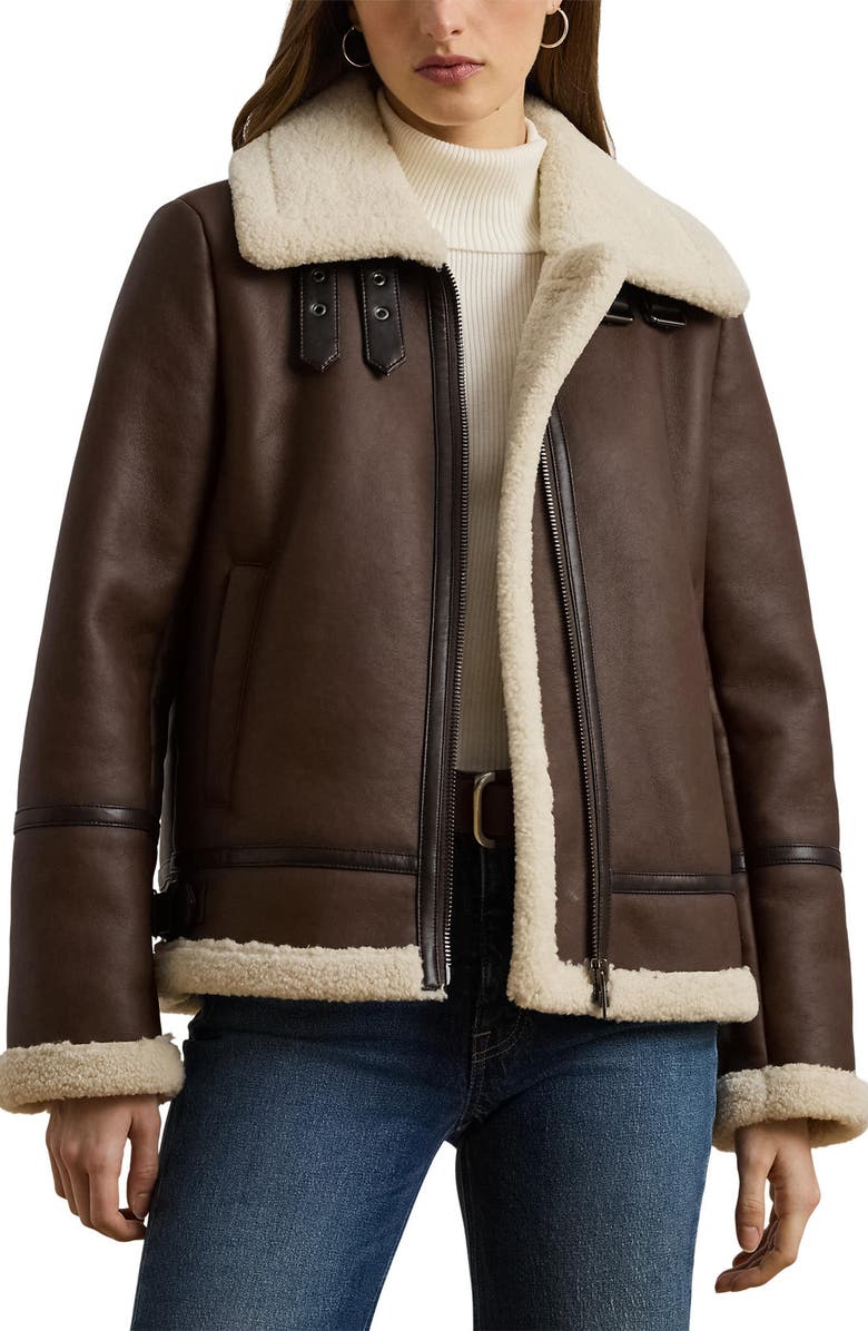 Faux Leather & Faux Shearling Bomber Jacket