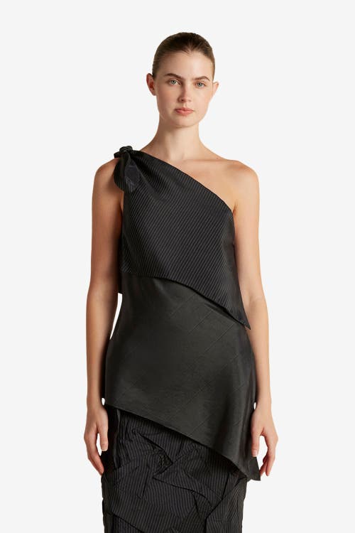 Marina Moscone Pinstripe Triangle Draped Top In Black