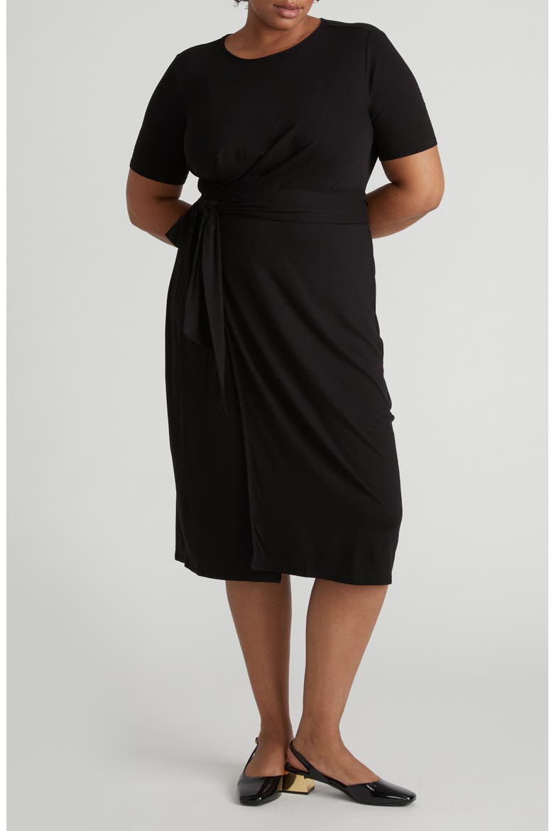 Delilah Tie Waist Midi Dress, Main, color, BLACK