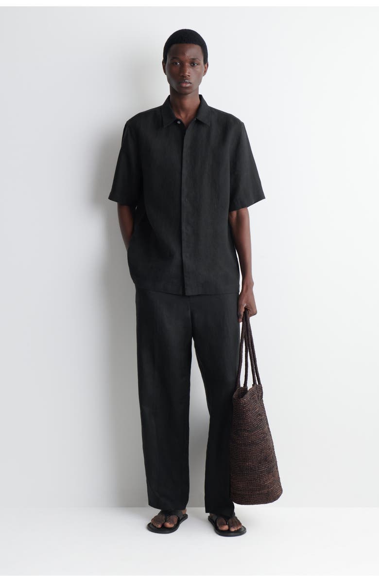 COS Linen Short-sleeved Shirt, Alternate, color, Black