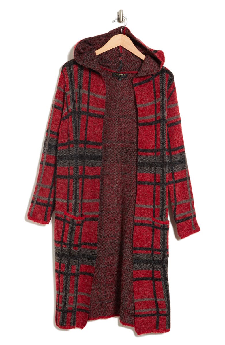 Joseph A Plaid Hooded Maxi Cardigan, Alternate, color,