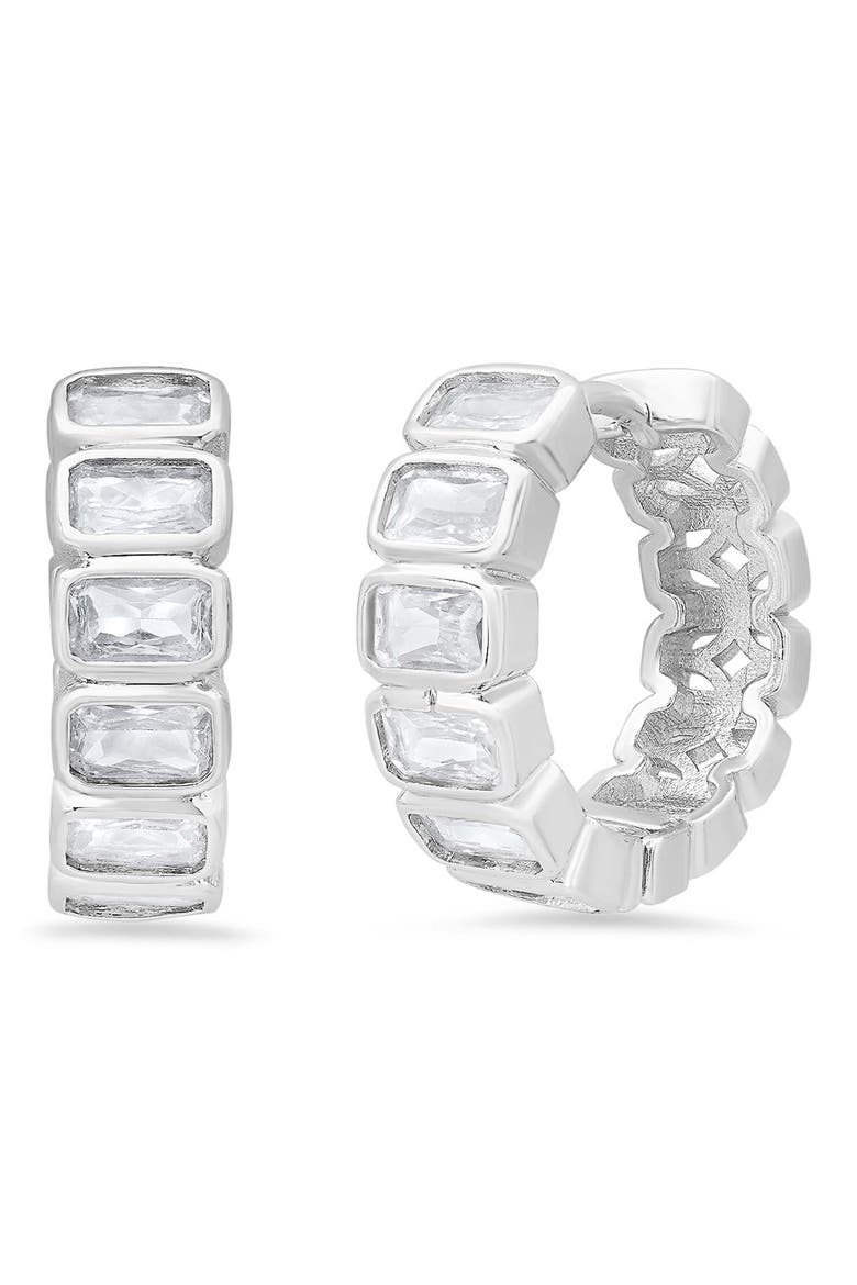 Baguette Cubic Zirconia Huggie Hoop Earrings, Main, color, SILVER