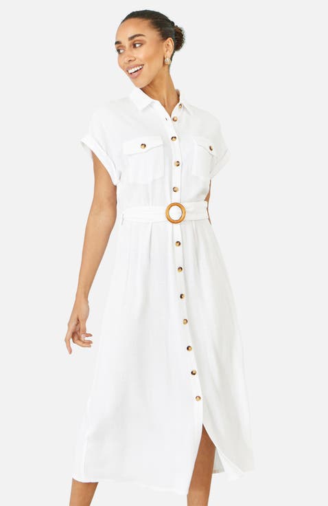 Viscose Linen Look Midi Shirt Dress
