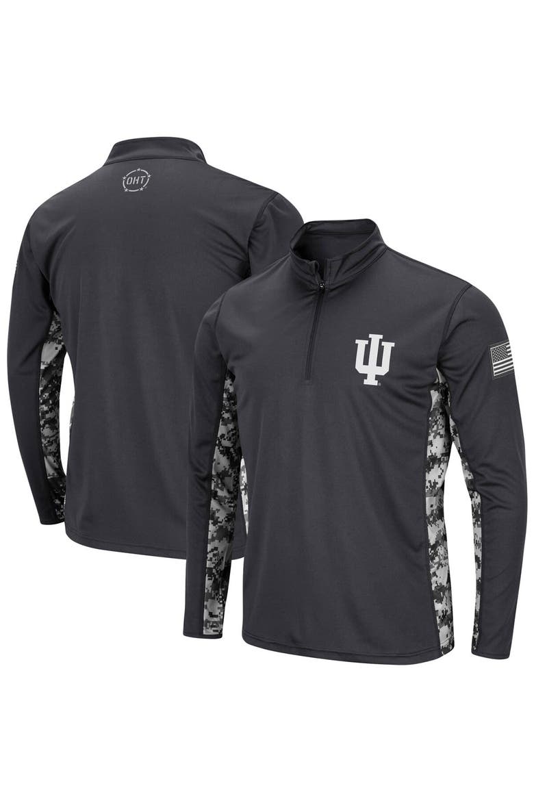 Men's Colosseum Charcoal Indiana Hoosiers OHT Military Appreciation Digital Camo Lightweight Quarter-Zip Pullover, Main, color, Charcoal