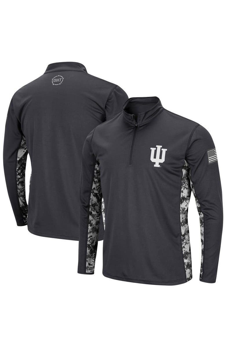 COLOSSEUM Men's Colosseum Charcoal Indiana Hoosiers OHT Military Appreciation Digital Camo Lightweight Quarter-Zip Pullover, Main, color, 