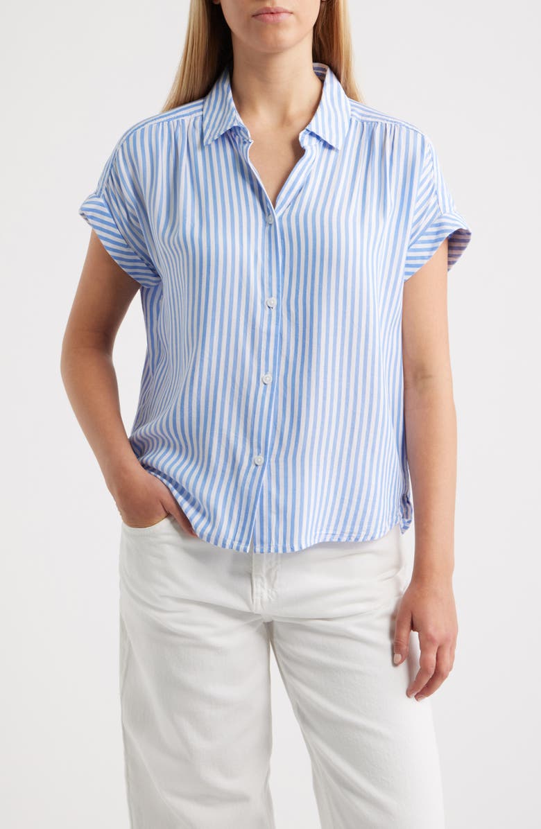 beachlunchlounge Darby Short Sleeve Button-Up Shirt, Main, color, Blue Ice