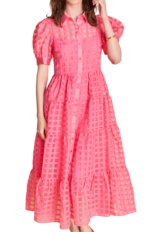 ENGLISH FACTORY ENGLISH FACTORY GRID PATTERN TIERED MIDI SHIRTDRESS