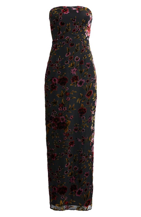 Anais Floral Print Strapless Gown