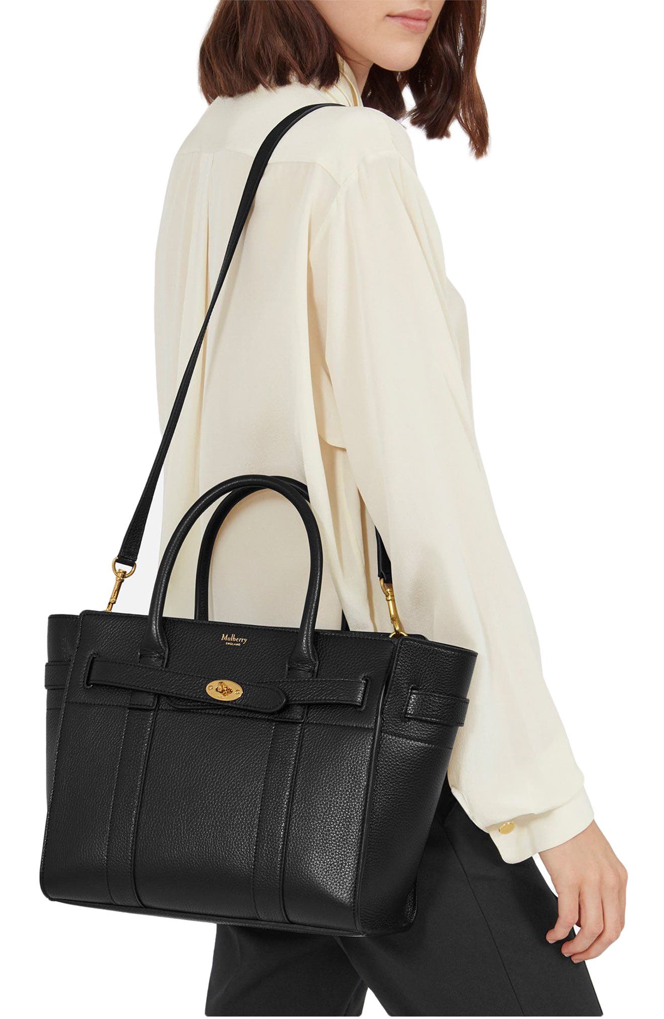 Mulberry Small Zipped Bayswater Leather Satchel, Alternate, color, Black