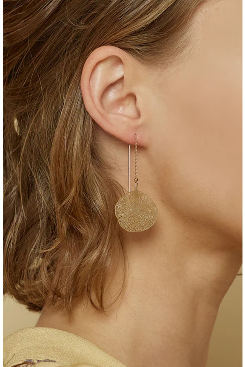Sienna Textured Leaf Disc Threader Earrings Sculptural Trendy, Alternate, color, Warm Bronze
