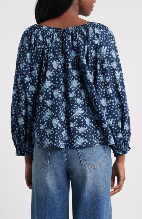 Treasure & Bond Print Raglan Sleeve Cotton Top In Blue
