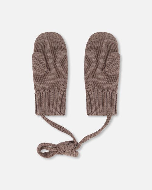 Deux Par Deux Baby Boy's Baby Knit Mittens With String Taupe In Taupe