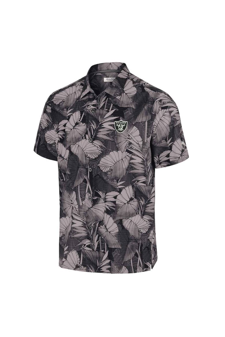Men's Tommy Bahama Black Las Vegas Raiders Bahama Coast Nuevo Fronds Camp Button-Up Shirt, Alternate, color, Black