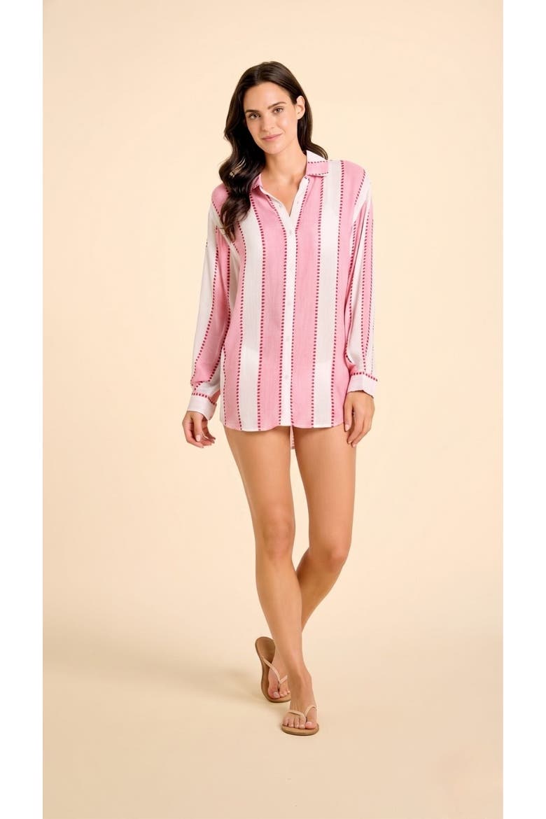 Positano Shirt Dress Cover-Up, Alternate, color, Pink Stripes with Dots