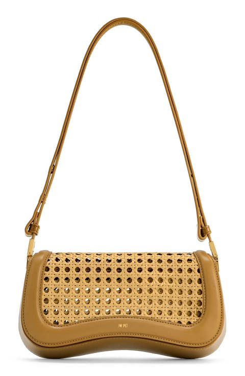 Joy Woven Inset Faux Leather Shoulder Bag