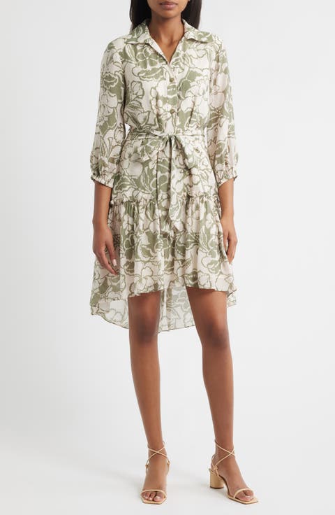 Print Tie Belt Shirtdress