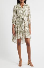 Tahari ASL Print Tie Belt Shirtdress