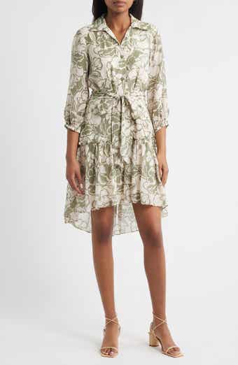 Tahari ASL Print Tie Belt Shirtdress