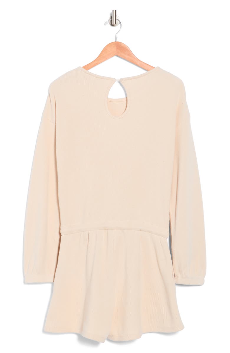 Madden Girl Long Sleeve Ribbed Romper, Alternate, color, Birch