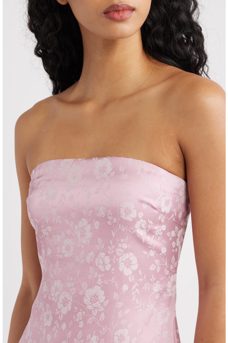 Floral Strapless Satin Cocktail Minidress, Main, color, DUSTY PINK