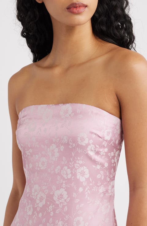 Floral Strapless Satin Cocktail Minidress
