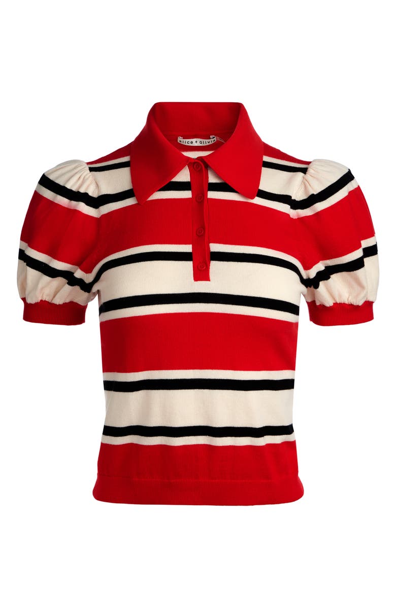 Alice + Olivia Ramona Stripe Cotton Blend Sweater, Alternate, color, Perfect Ruby Multi