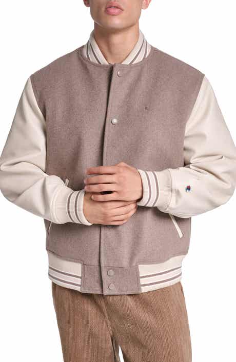 Varsity Jacket with Faux Leather Sleeves