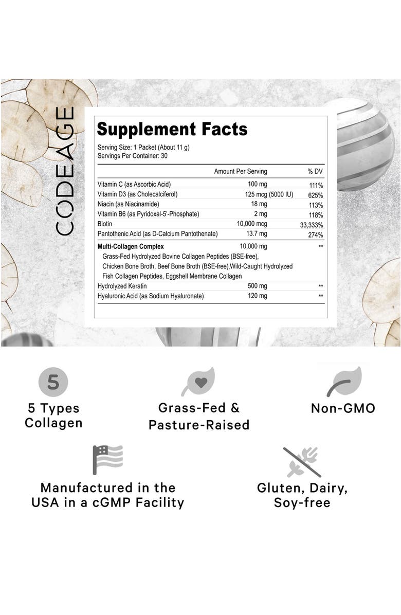 Codeage Multi Collagen & Biotin + Vitamin C Powder Stick Packs, Alternate, color, White