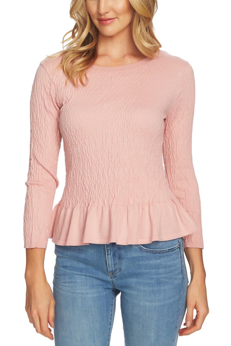 Textured Peplum Sweater, Main, color, ROSE PEARL