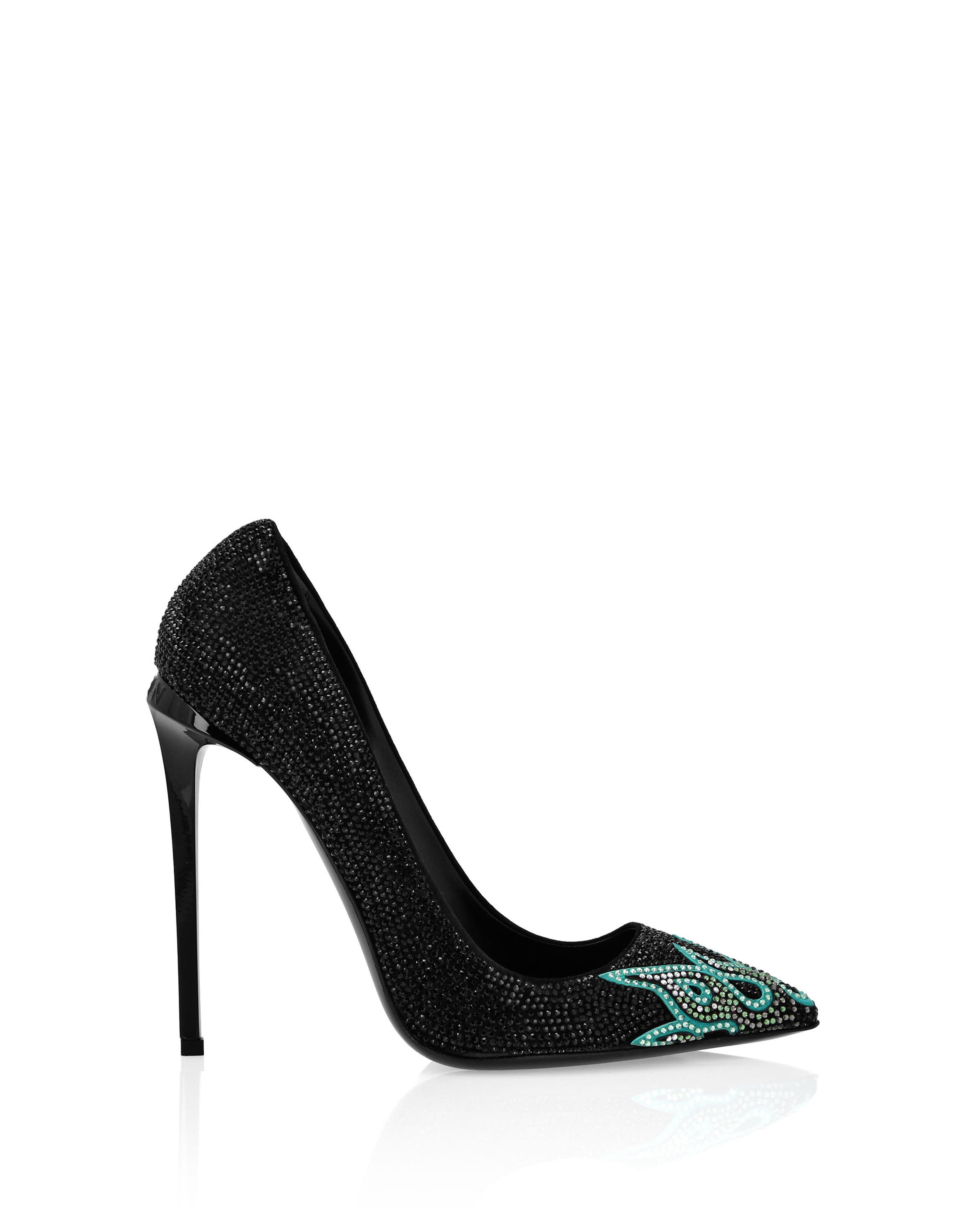 PHILIPP PLEIN Suede Strass Decollete High Heels Flame Women, Alternate, color, Black